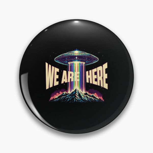Item preview, We Are Here UFO Neon Art • Retro Sci‑Fi Illustration • Colorful Cosmic Beam Design designed and sold by Bright Nest Studio.