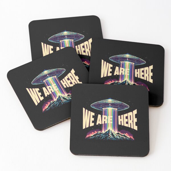 Item preview, We Are Here UFO Neon Art • Retro Sci‑Fi Illustration • Colorful Cosmic Beam Design designed and sold by Bright Nest Studio.