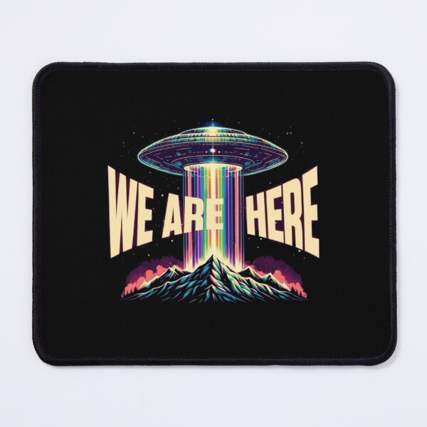 Item preview, We Are Here UFO Neon Art • Retro Sci‑Fi Illustration • Colorful Cosmic Beam Design designed and sold by Bright Nest Studio.