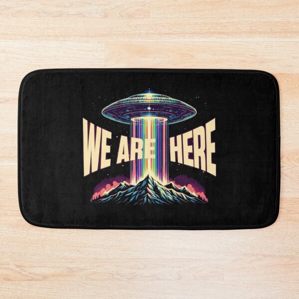Item preview, We Are Here UFO Neon Art • Retro Sci‑Fi Illustration • Colorful Cosmic Beam Design designed and sold by Bright Nest Studio.