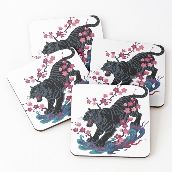 Item preview, Black Japanese Tiger & Cherry Blossoms designed and sold by Ossvio.