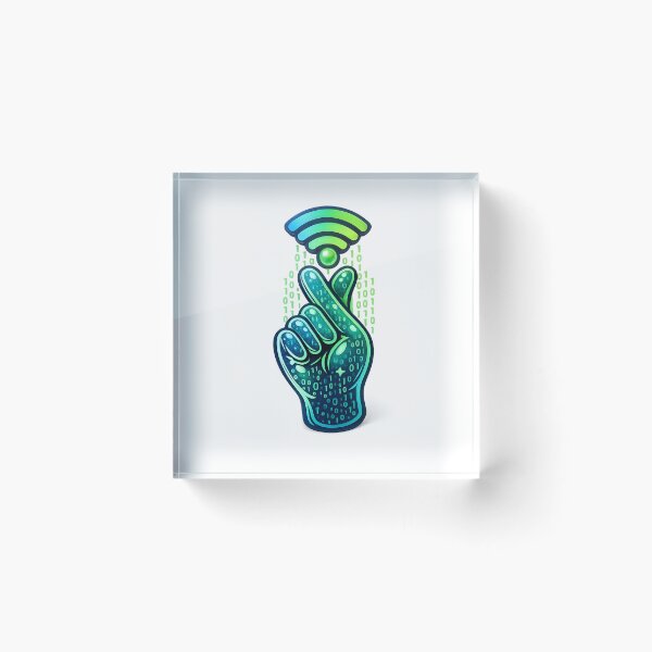 Item preview, Digital Luck Mode – Binary Fingers‑Crossed Hand with Wi‑Fi Glow designed and sold by thesmilngnature.