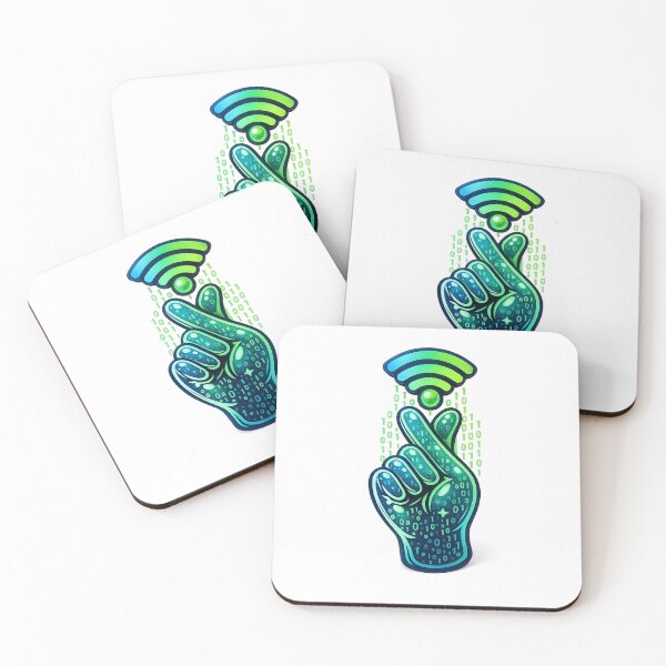Item preview, Digital Luck Mode – Binary Fingers‑Crossed Hand with Wi‑Fi Glow designed and sold by thesmilngnature.