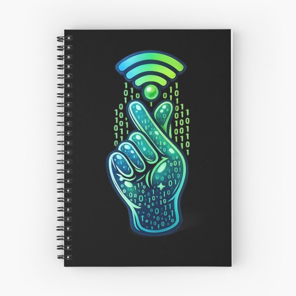 Item preview, Digital Luck Mode – Binary Fingers‑Crossed Hand with Wi‑Fi Glow designed and sold by thesmilngnature.