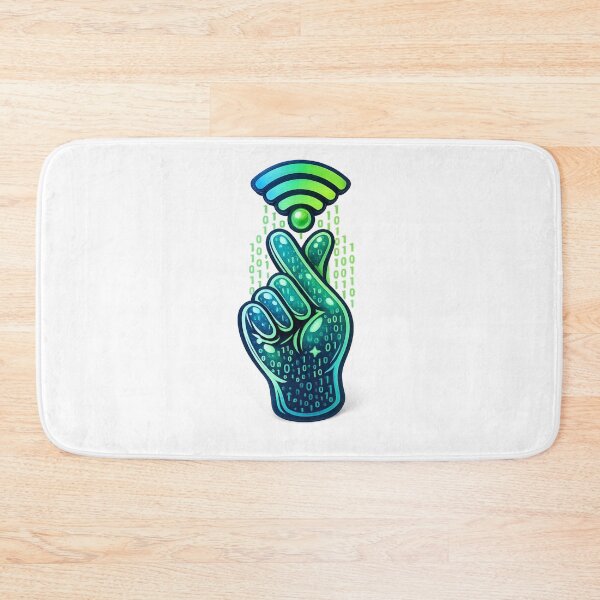 Item preview, Digital Luck Mode – Binary Fingers‑Crossed Hand with Wi‑Fi Glow designed and sold by thesmilngnature.