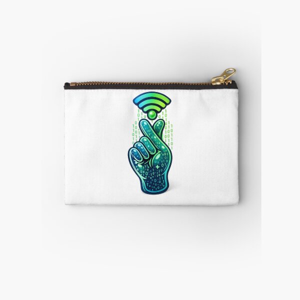 Item preview, Digital Luck Mode – Binary Fingers‑Crossed Hand with Wi‑Fi Glow designed and sold by thesmilngnature.