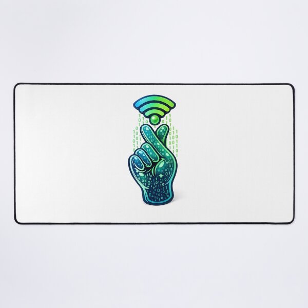 Item preview, Digital Luck Mode – Binary Fingers‑Crossed Hand with Wi‑Fi Glow designed and sold by thesmilngnature.