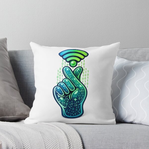 Item preview, Digital Luck Mode – Binary Fingers‑Crossed Hand with Wi‑Fi Glow designed and sold by thesmilngnature.