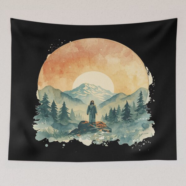 Item preview, Watercolor Art of Jesus in the Mountains and Wilderness designed and sold by Cre8andRecre8.