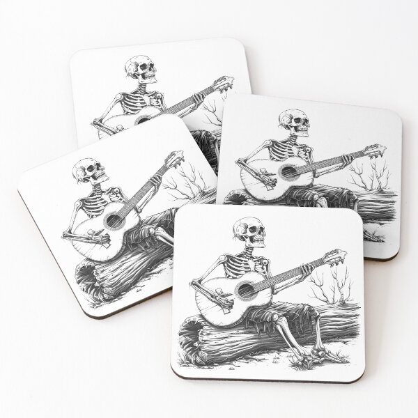 Item preview, Skeleton Playing Guitar Dark Western Gothic Illustration designed and sold by inkoutninja.