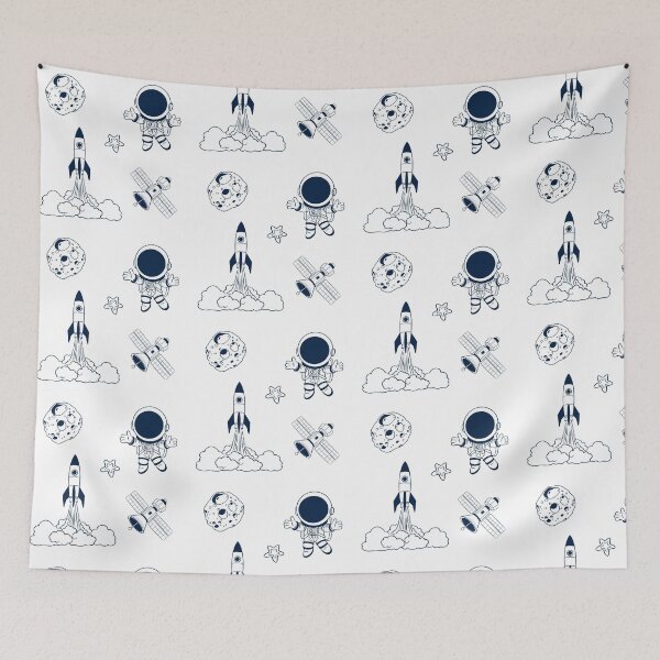 Item preview, Space journey with a rocket, astronaut, satellite, and asteroid in a sky setting designed and sold by Ms. Iryna.