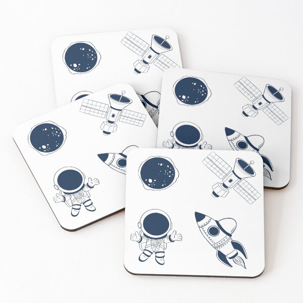 Item preview, Space themed illustrations include an astronaut, rocket, satellite, and planet in a simple design designed and sold by Ms. Iryna.