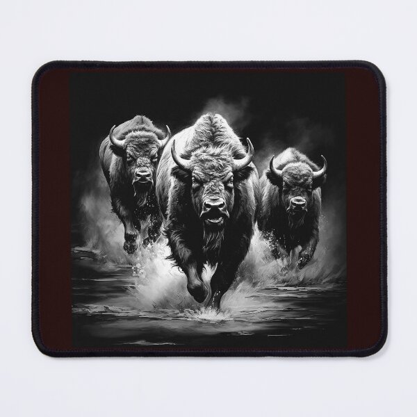 Item preview, Charging Bison Herd Black and White Wildlife Illustration designed and sold by inkoutninja.