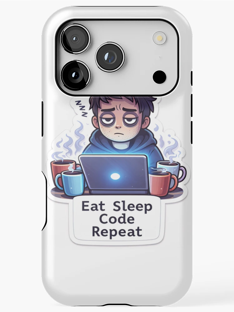 Thumbnail 1 of 4, iPhone Case, Eat Sleep Code Repeat Funny Programmer Sticker | Tired Developer Coffee Design designed and sold by CodingPrintHub.