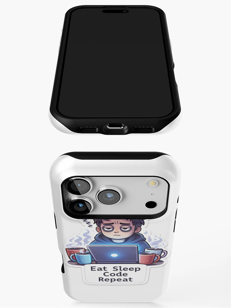 Thumbnail 3 of 4, iPhone Case, Eat Sleep Code Repeat Funny Programmer Sticker | Tired Developer Coffee Design designed and sold by CodingPrintHub.