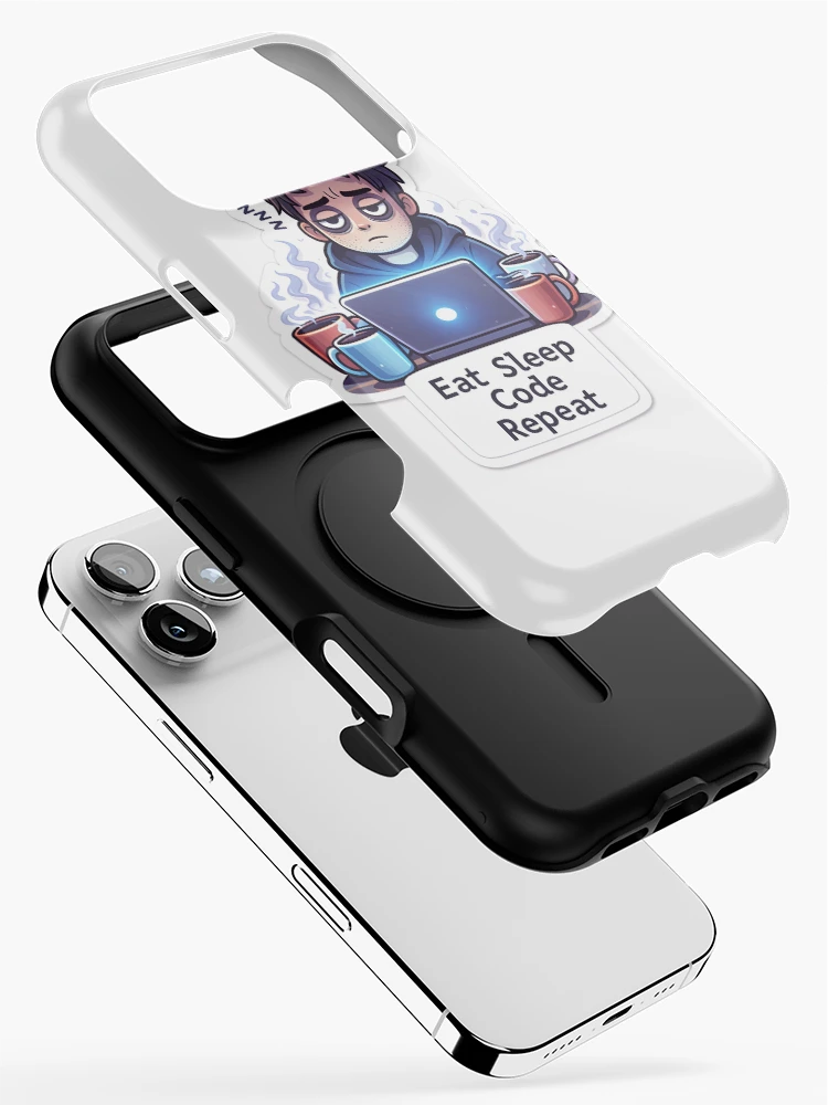 Thumbnail 2 of 4, iPhone Case, Eat Sleep Code Repeat Funny Programmer Sticker | Tired Developer Coffee Design designed and sold by CodingPrintHub.