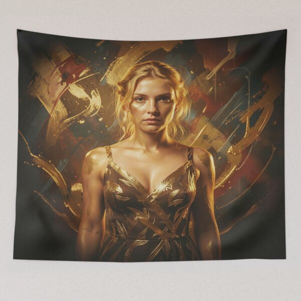 Item preview, Golden Abstract Portrait Art with Mystic Energy and Color Flow in Modern Style   designed and sold by FotoworldEdel.