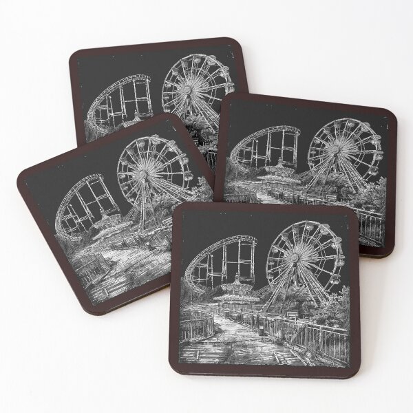 Item preview, Abandoned Amusement Park Ferris Wheel Black and White Dark Illustration designed and sold by inkoutninja.