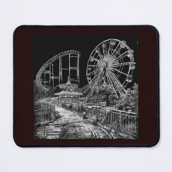 Item preview, Abandoned Amusement Park Ferris Wheel Black and White Dark Illustration designed and sold by inkoutninja.