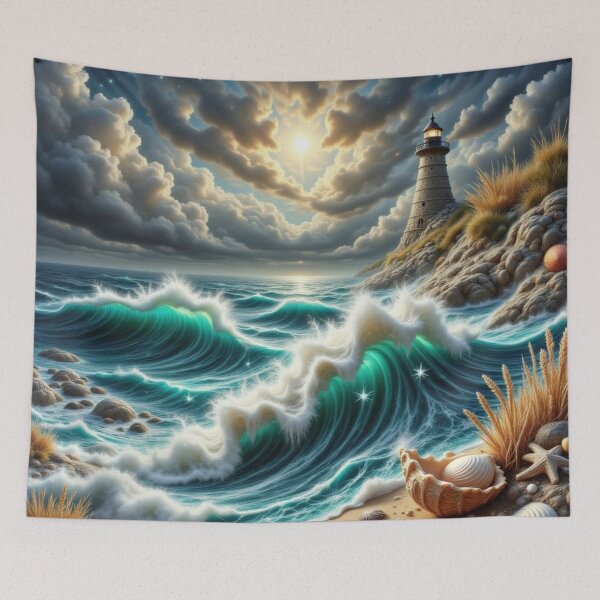 Item preview, Lighthouse Overlooking Stormy Seas designed and sold by purplesensation.