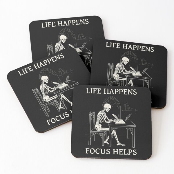 Item preview, Life Happens Focus Helps Gothic Skeleton Writing T-Shirt – Productivity Dark Aesthetic designed and sold by printedartgoods.