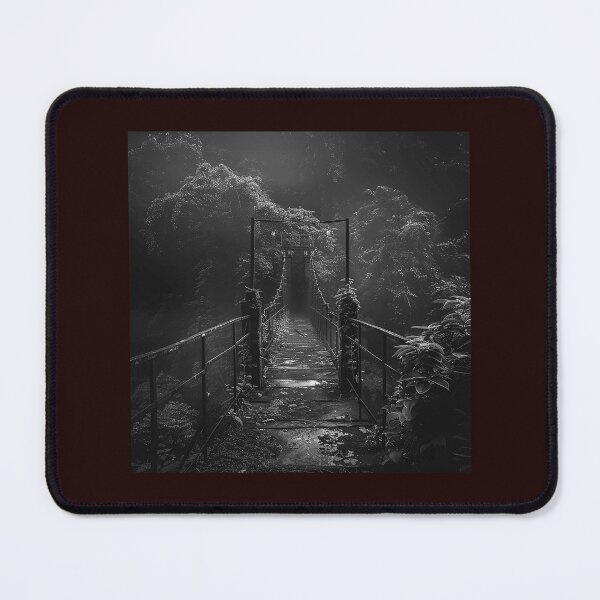 Item preview, Misty Jungle Suspension Bridge Black and White Dark Atmospheric Illustration designed and sold by inkoutninja.