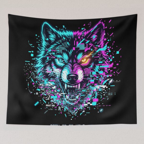 Item preview, Glitchcore Cyberpunk Wolf BORN TO BE WILD.exe designed and sold by etuvibes.