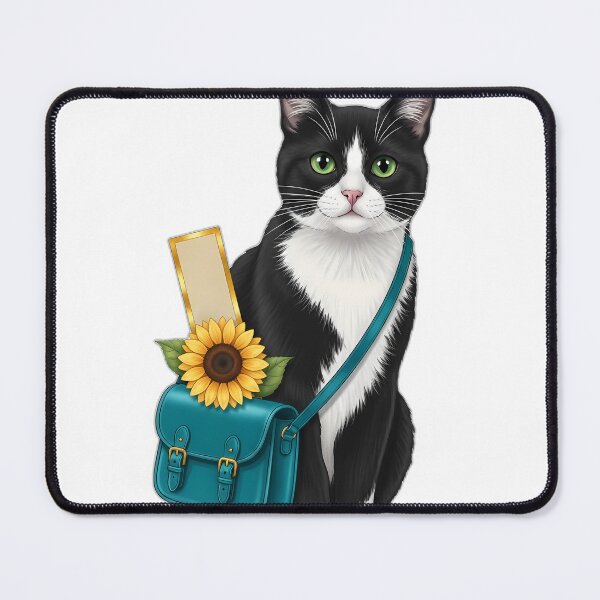 Item preview, Tuxedo Cat Teal Satchel Sunflower Bookmark designed and sold by pumsquare.