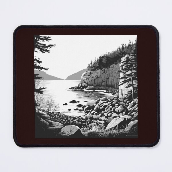 Item preview, Rocky Coastal Cliff Black and White Nature Landscape Illustration designed and sold by inkoutninja.