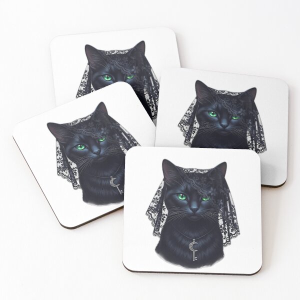 Item preview, Black Cat Familiar Lace Veil Moon Key designed and sold by IllumeInk.
