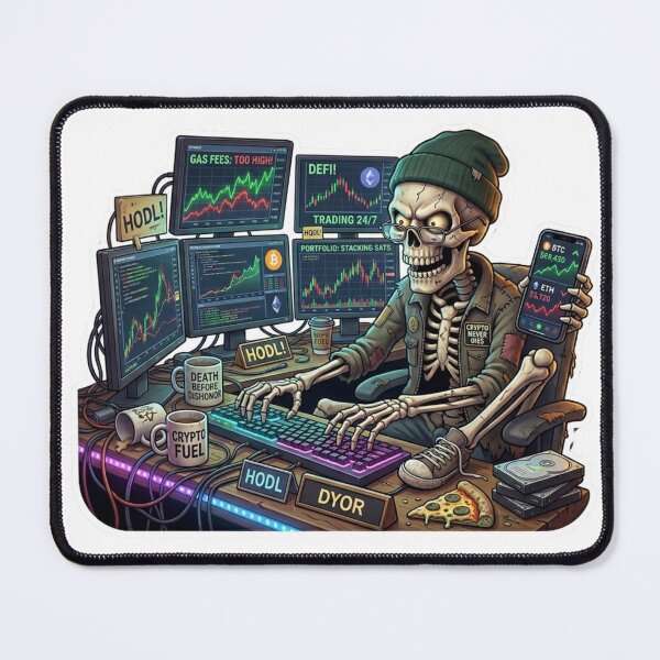 Item preview, Hardcore Crypto Trader Skeleton Sticker - 3D Die-Cut Decal - "HODL or Die" Professional Day Trading Undead Expert - DYOR & DeFi Aesthetic designed and sold by Cauldron Crafts.
