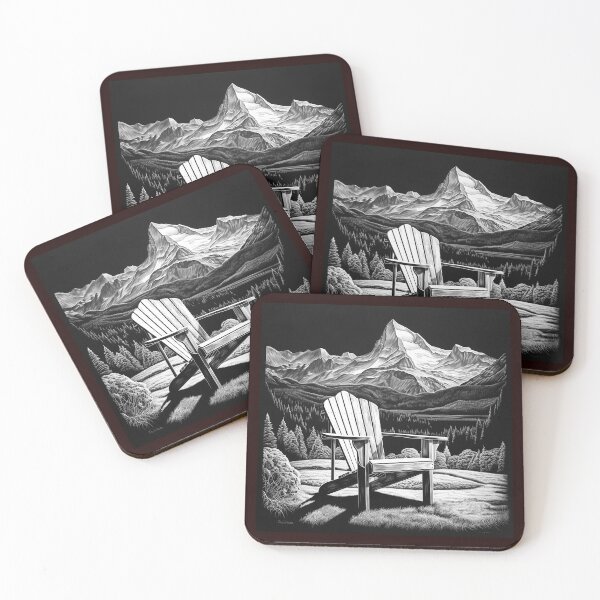Item preview, Mountain View Adirondack Chair Black and White Nature Landscape Illustration designed and sold by inkoutninja.