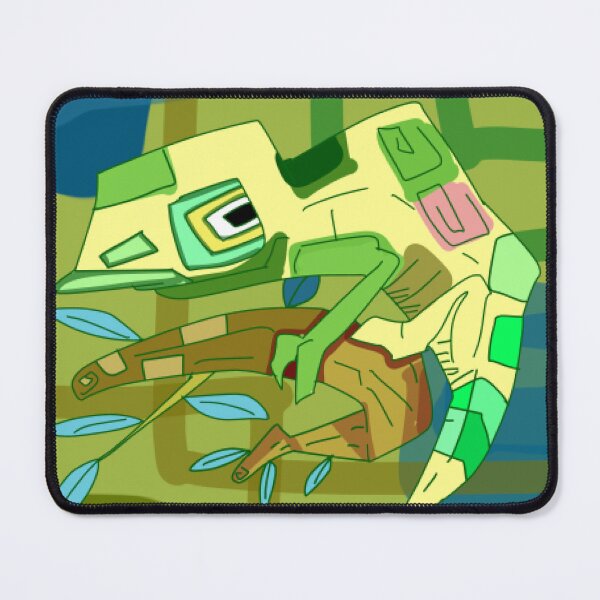 Item preview, Geometric Chartreuse Chameleon - Abstract Graphic Art with Blue Leaves designed and sold by StarSplatter.