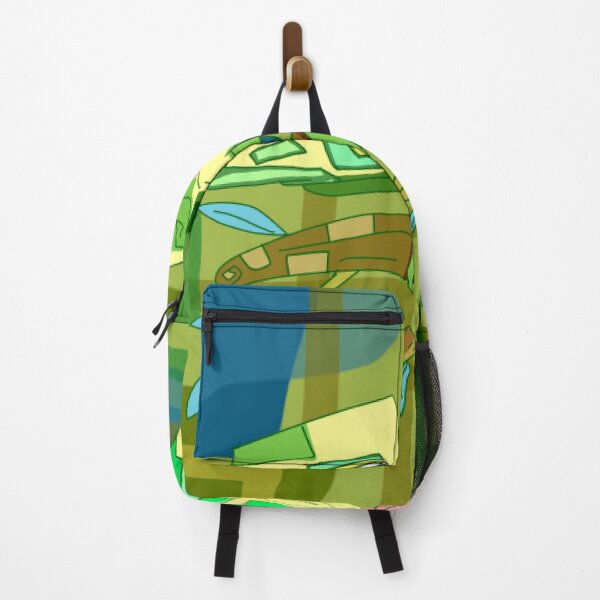 Item preview, Geometric Chartreuse Chameleon - Abstract Graphic Art with Blue Leaves designed and sold by StarSplatter.