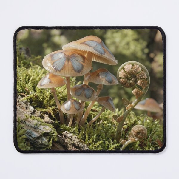 Item preview, Enchanted Butterfly Wing Mushrooms in Mossy Forest Macro designed and sold by 3free3street - Neon & Graffiti Digital Art.