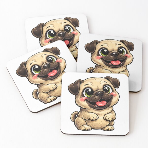Item preview, Happy Cartoon Pug - Cute Smiling Puppy Art designed and sold by myforestfog.