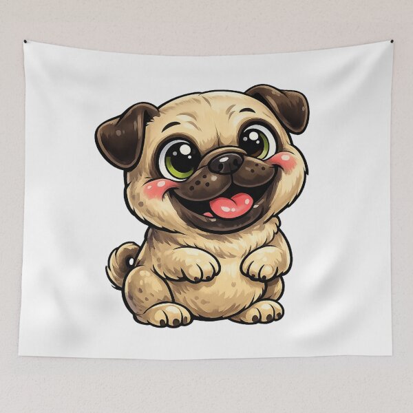 Item preview, Happy Cartoon Pug - Cute Smiling Puppy Art designed and sold by myforestfog.