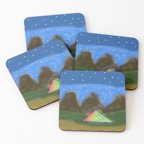 Item preview, Whimsical Camping Tent Under Starry Night Sky - Colorful Childlike Mountain Graphic designed and sold by StarSplatter.