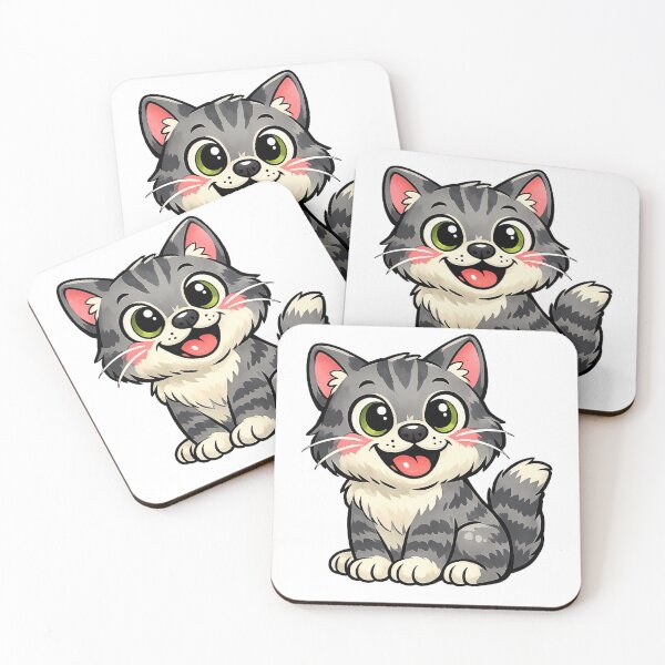 Item preview, Happy Cartoon Kitten - Cute Smiling Grey Tabby Cat Art designed and sold by myforestfog.
