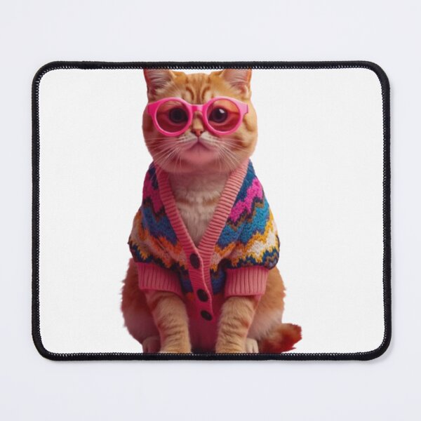 Item preview, Retro Cool Cat in Colorful Knit Cardigan & Pink Glasses - Funny Aesthetic Cat Art designed and sold by Timastorart.