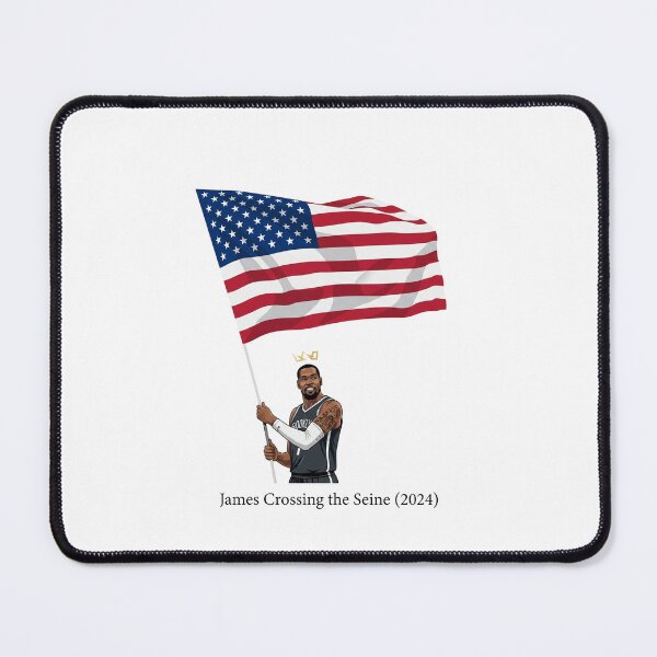 Item preview, LeBron James holding USA flag Basketball James crossing the seine designed and sold by JustuKitties.