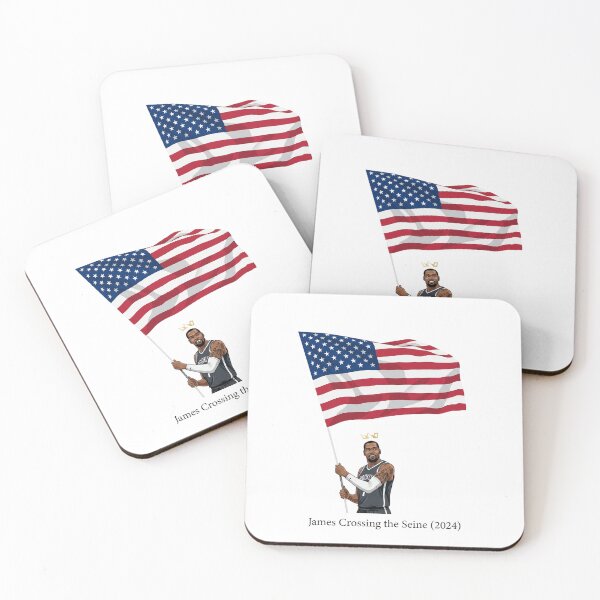 Item preview, LeBron James holding USA flag Basketball James crossing the seine designed and sold by JustuKitties.