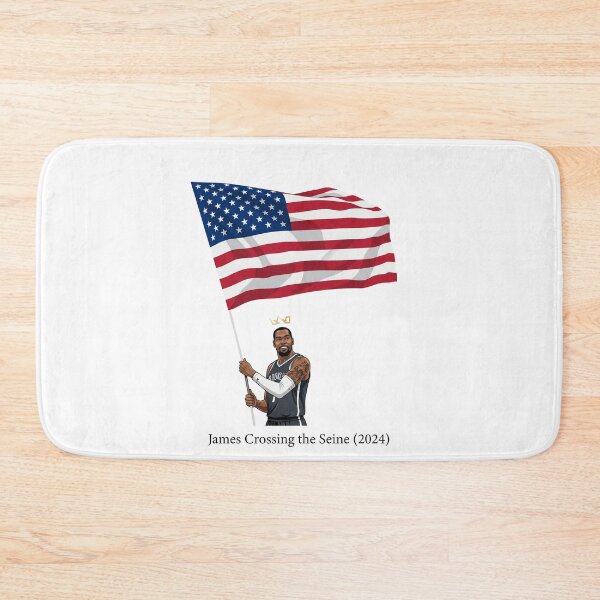 Item preview, LeBron James holding USA flag Basketball James crossing the seine designed and sold by JustuKitties.