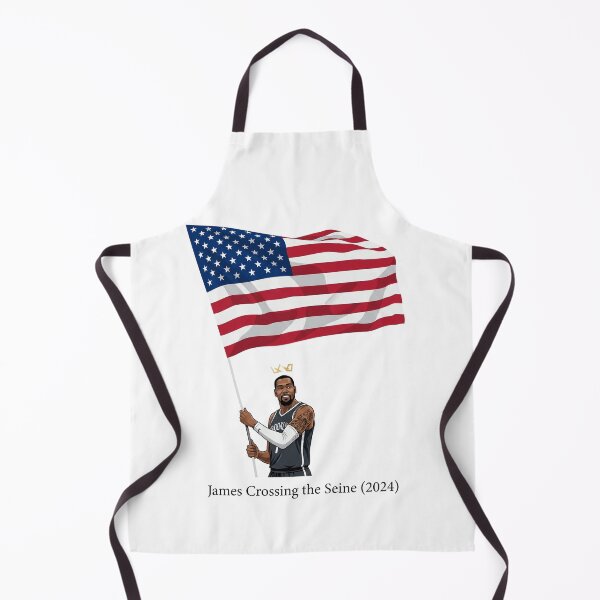 Item preview, LeBron James holding USA flag Basketball James crossing the seine designed and sold by JustuKitties.