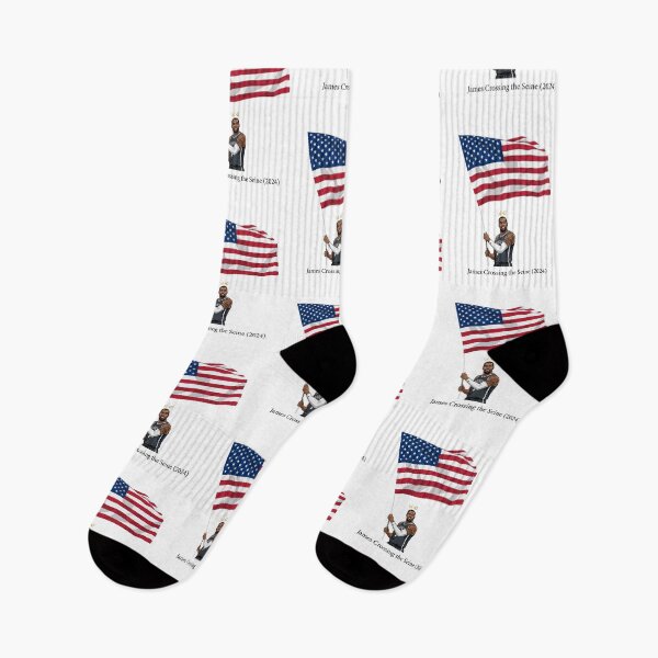 Item preview, LeBron James holding USA flag Basketball James crossing the seine designed and sold by JustuKitties.