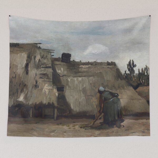 Item preview, A Peasant Woman Digging by Vincent van Gogh: Rustic Cottage Fine Art Print designed and sold by artofuniverse.