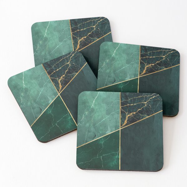 Item preview, Abstract emerald green gold marble design, geometric modern designed and sold by CosmicGlyph.