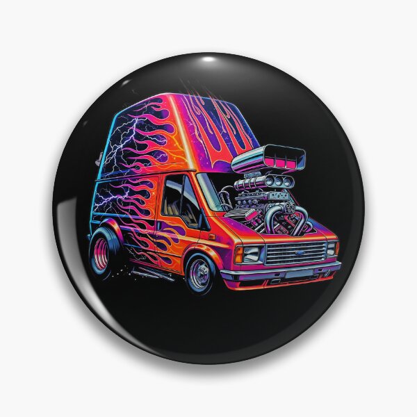 Item preview, Neon Flame Drag Van - Psychedelic Custom Van with Big Block Engine Art designed and sold by David Brookes Digital.