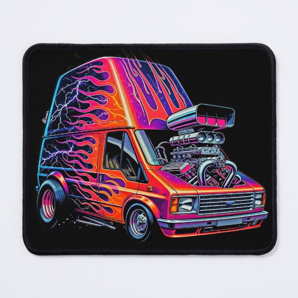 Item preview, Neon Flame Drag Van - Psychedelic Custom Van with Big Block Engine Art designed and sold by David Brookes Digital.