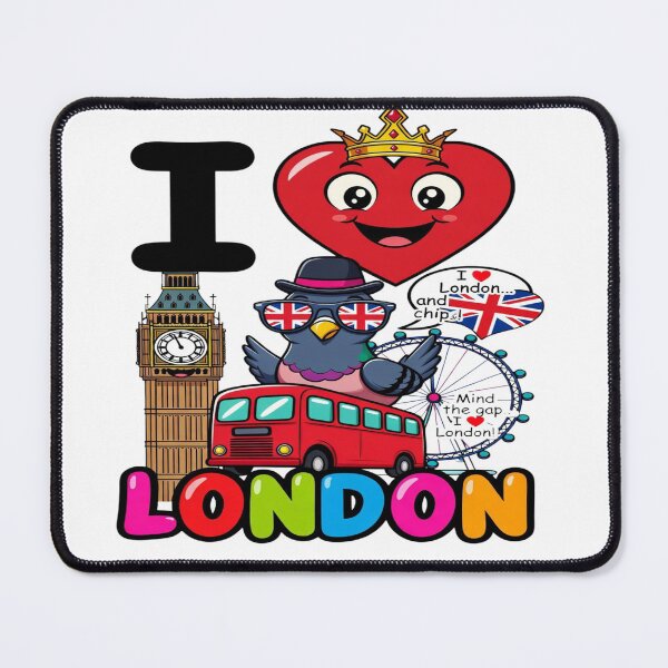 Item preview, I Love London Cute Cartoon T-Shirt – Big Ben, Red Bus & Funny Pigeon UK Travel Graphic Tee designed and sold by Sushikidsntod.